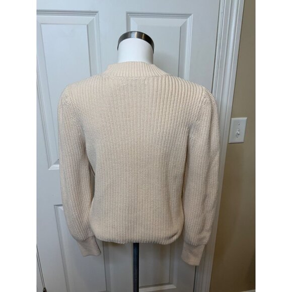 525 America Beige Mock Neck Puff Sleeve Rib Knit Sweater, Size S - Picture 4 of 5